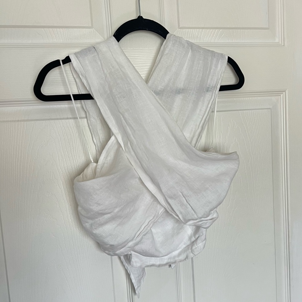Dissh Gina Linen Halter Tie Crossover Crop Top White Size 10
